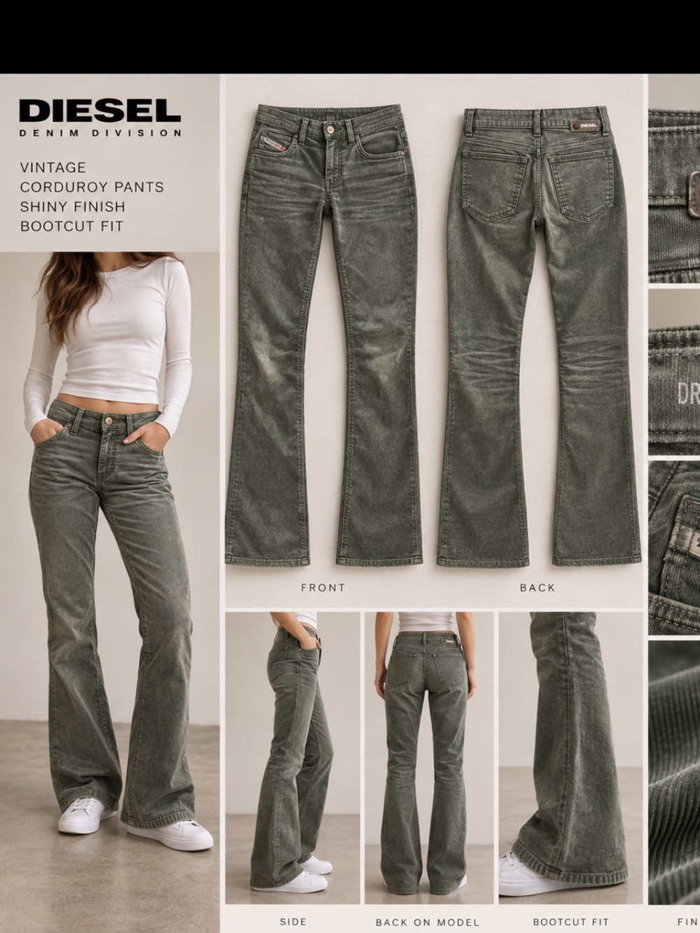 DIESEL Bootcut And Flare Jeans In green velvet
